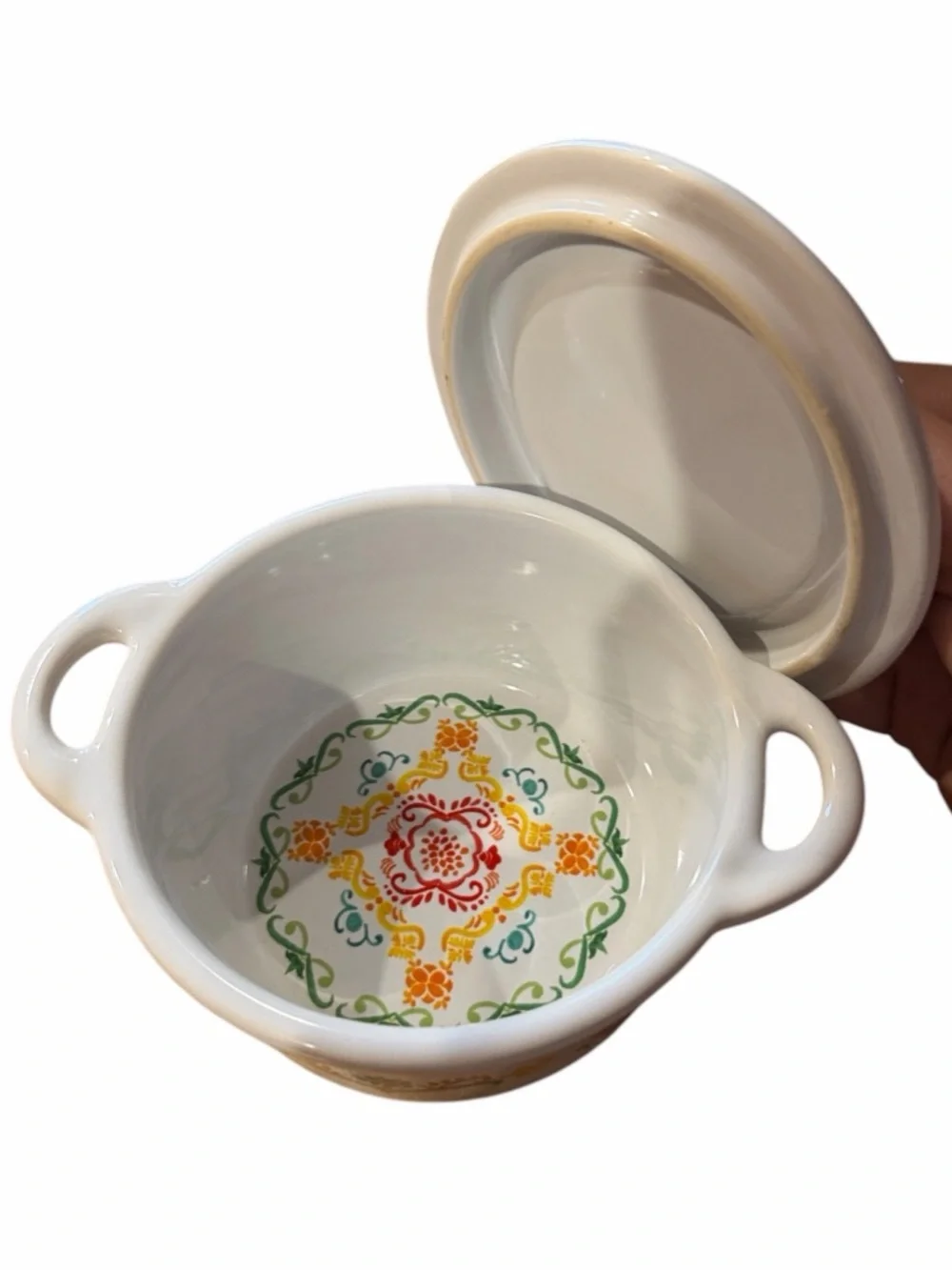 Nordic Ware White Mini Cocottes with Floral Motif bakeware ceramic 2 pc set